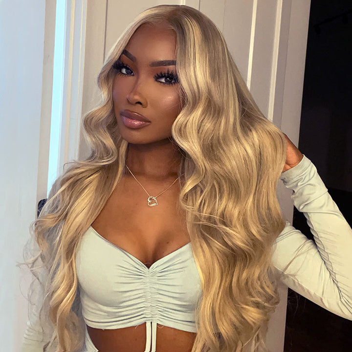 Blonde Balayage With Brown Highlight Hair Glueless Lace Wigs