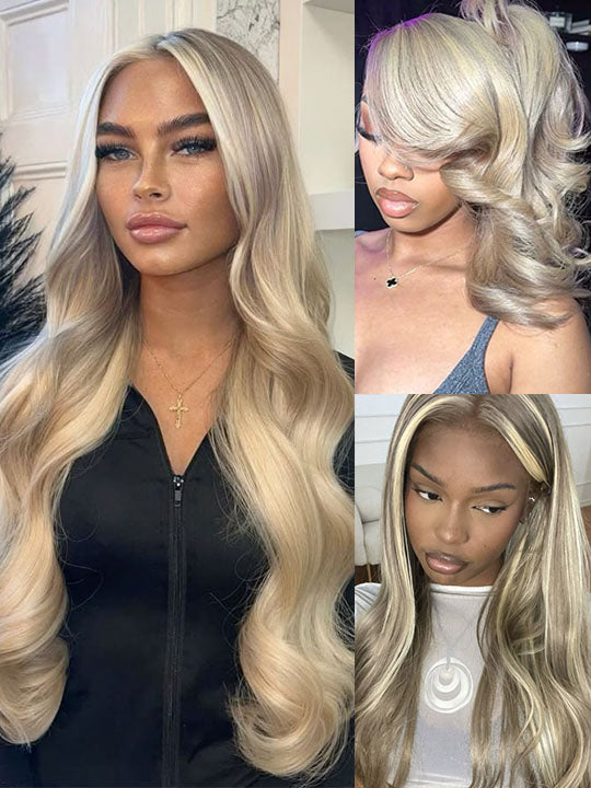 Celebrity outlet brown balayage golden blonde h.d freepart lace front 360 wig