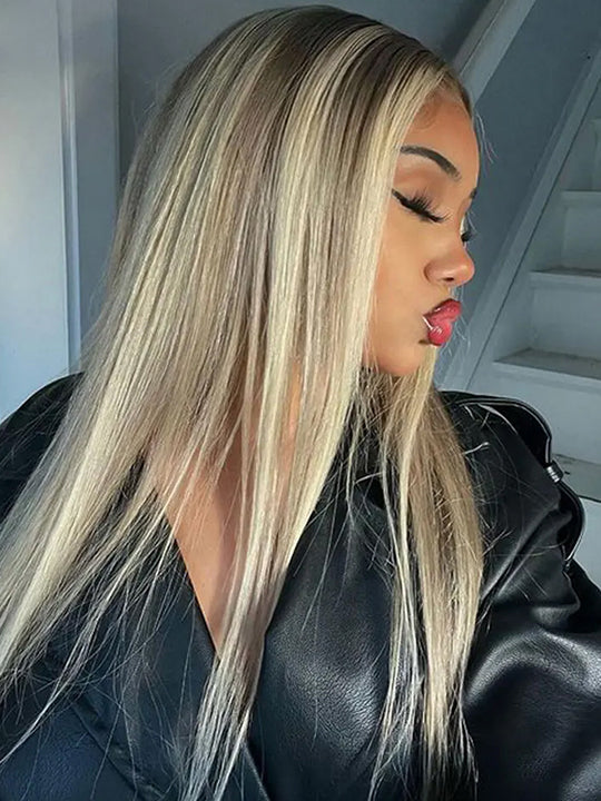 Sexy blonde deals ash bone beige straight h.d balayage lace front wig