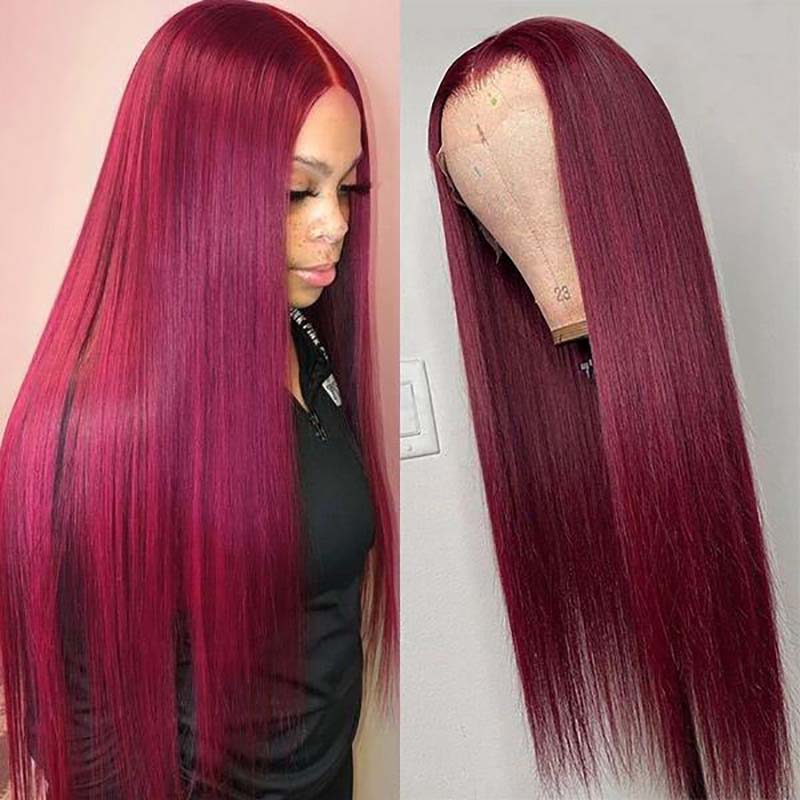 99J Burgundy Hair 5x5 Gluless Lace Wig Human Hair - Kiss Love Hair